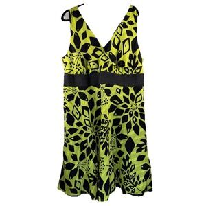 CATO‎ Plus 22W SLEEVELESS MIDI DRESS (green & black w/ v-neckline) EUC Wrap